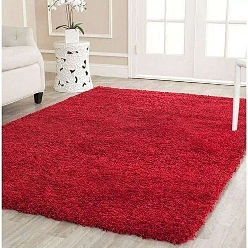 EASY CLEAN FLUFFY CARPET- RED (5 by 8)
